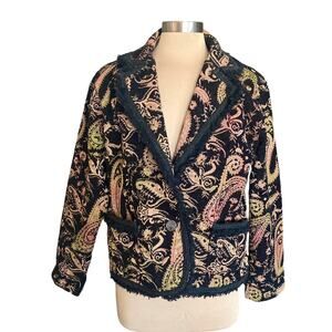 Chico's Black Gold Paisley Tapestry Blazer LG Romantic Goth Western Grannycore